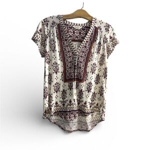 Lucky Brand Cream and Brown Floral Blouse Women’s Size Small (F38)